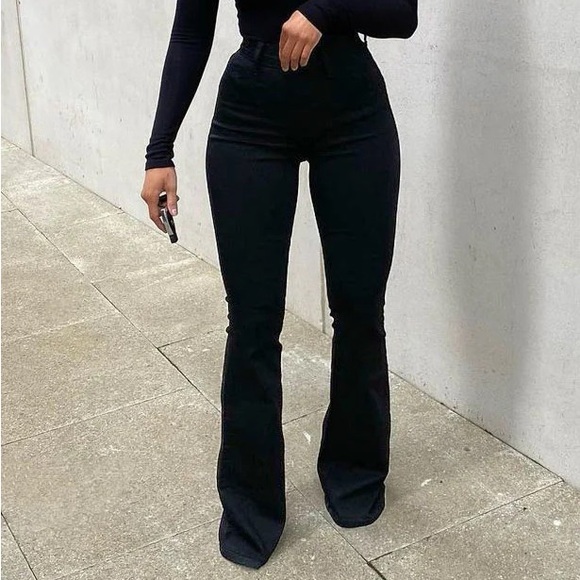 Fashion Nova Deep In My Soul Flare Jeans Tall Black - Picture 1 of 6